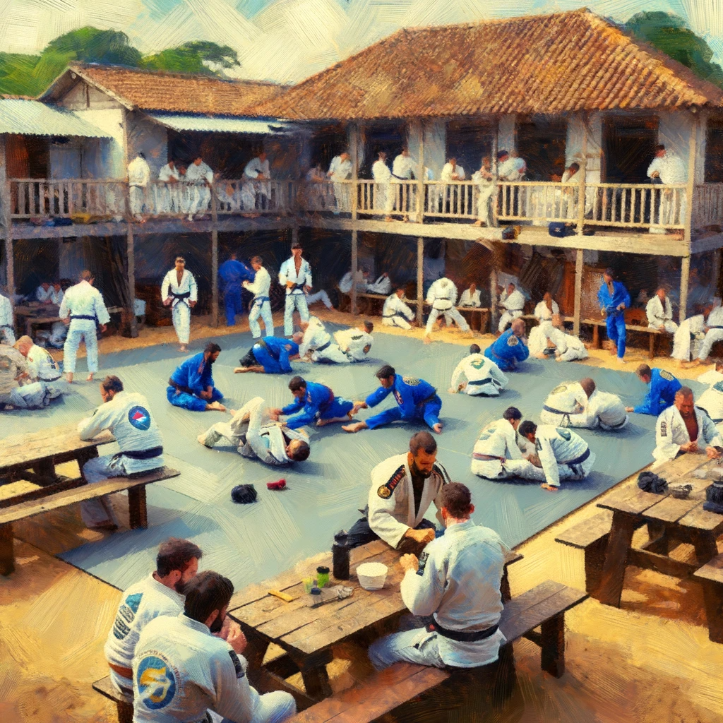 martial arts students training karate, bjj and mma